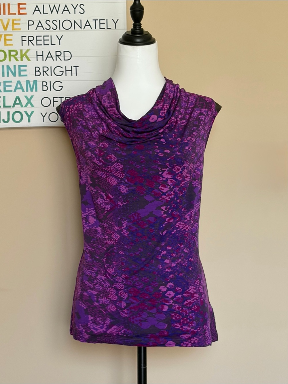 Calvin Klein Purple Printed Cowl Neck Sleeveless Top